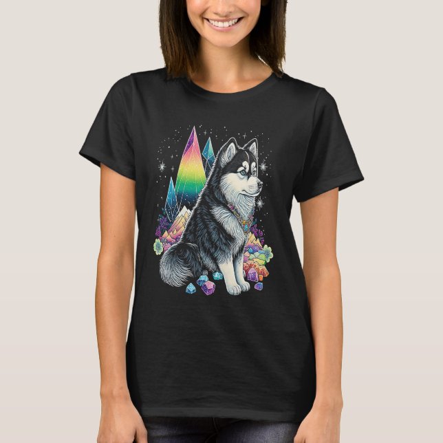 Camiseta Esoteric Husky Dog Crystals Cute Illustration (Anverso)