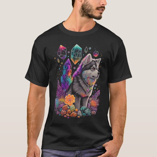 Camiseta Esoteric Husky Dog Crystals Cute Illustration  2 (Anverso)