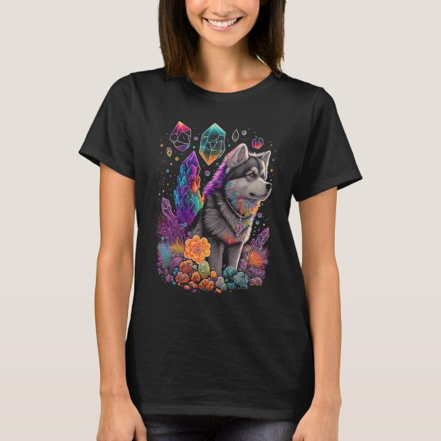 Camiseta Esoteric Husky Dog Crystals Cute Illustration  2 (Anverso)