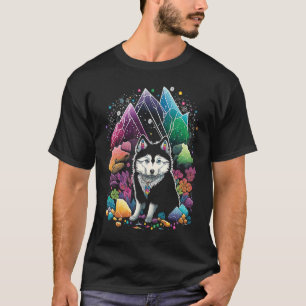 Camiseta Esoteric Husky Dog Crystals Cute Ilustracion