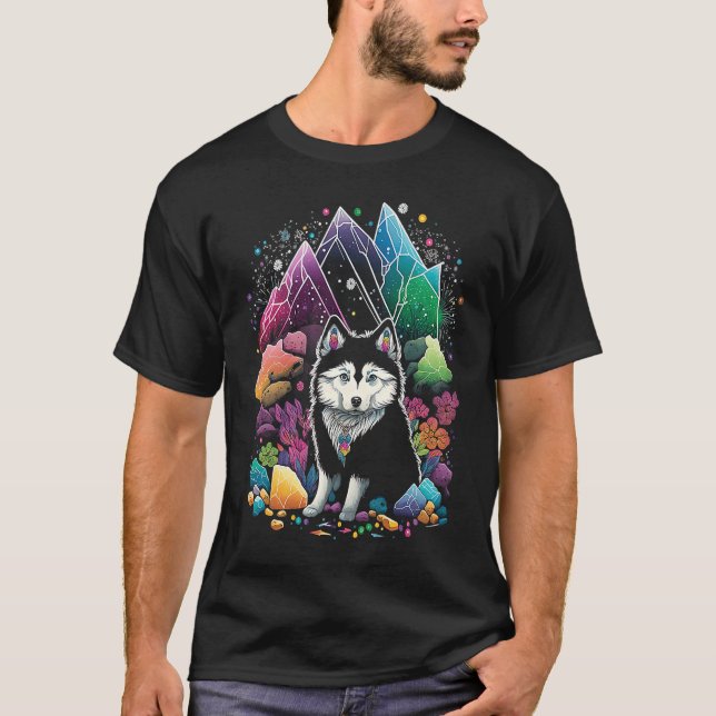 Camiseta Esoteric Husky Dog Crystals Cute Ilustracion (Anverso)