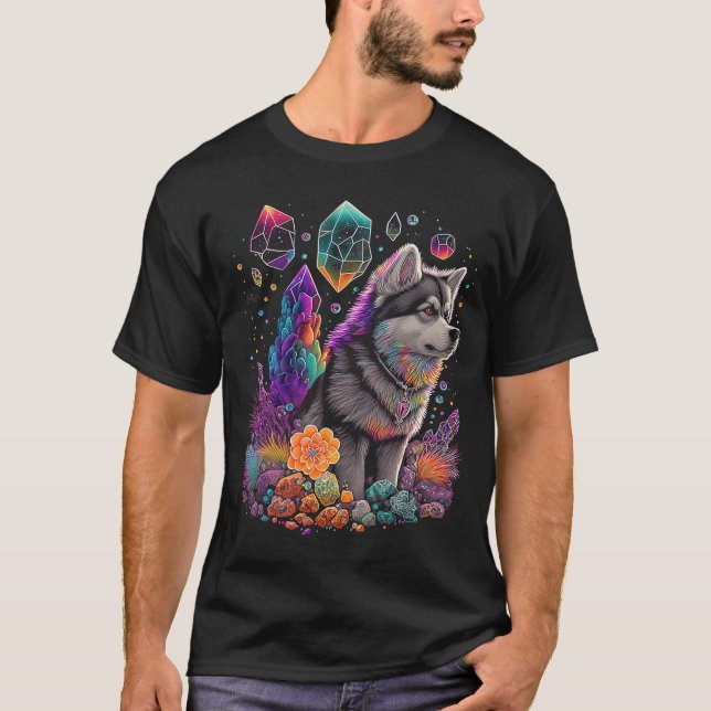 Camiseta Esoteric Husky Dog Crystals Cute Ilustracion 2 (Anverso)
