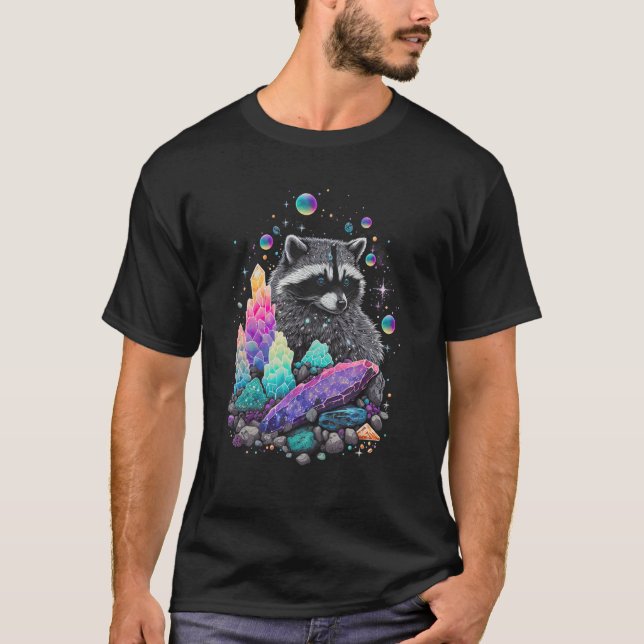 Camiseta Esoteric Racoon Pet Art Crystals Cute Illustration (Anverso)