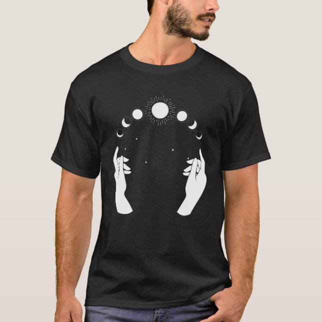 Camiseta Esoteric Spiritual Moon Phases Hand Line (Anverso)