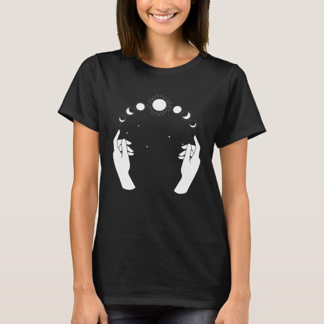 Camiseta Esoteric Spiritual Moon Phases Hand Line (Anverso)