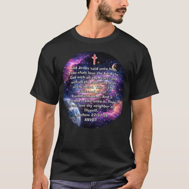 Camiseta Espacial con Versículo Bíblico de los Dos (Anverso)