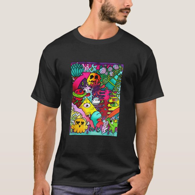 Camiseta Espacio Alien Doodle Art Cute Monster Illumina (Anverso)