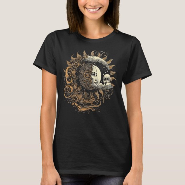 Camiseta Espacio Celeste Sol Luna Boho Luna Solar Astronomí (Anverso)