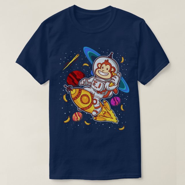 Camiseta Espacio de Mono Astronauta en Cohetes (Diseño del anverso)