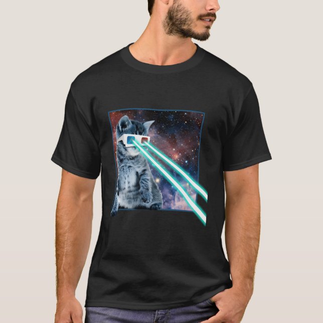Camiseta Espacio de ojos láser Gato Gato Gatos Gafas 3D (Anverso)
