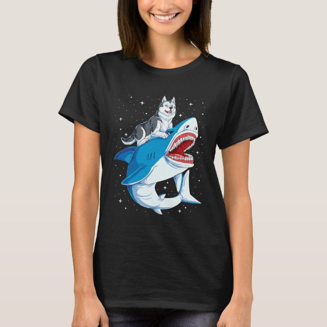 Camiseta Espacio de perros Jawsome Husky de Tiburón Husky S (Anverso)
