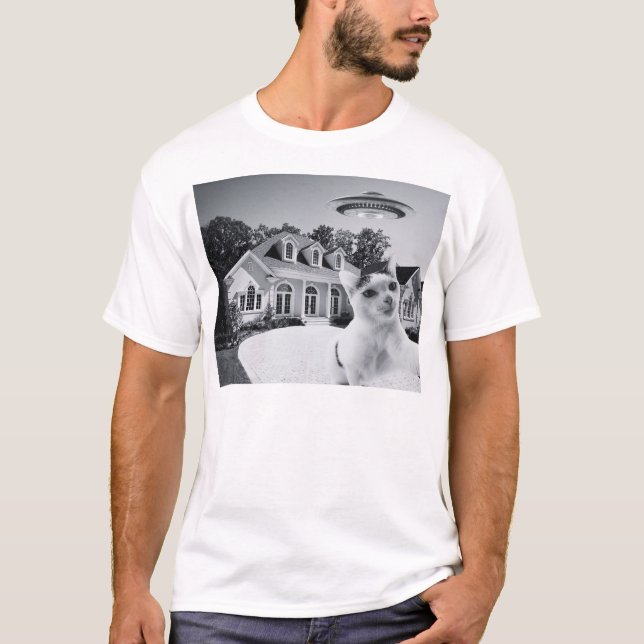 Camiseta Espacio de Ufo de Selfie de Gato (Anverso)