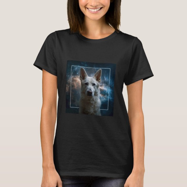 Camiseta Espacio del Pastor Alemán Blanco (Anverso)