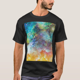 Camiseta Espacio futurista, fondo nebuloso estrellado.