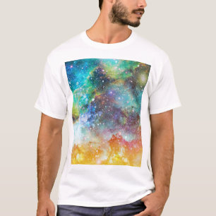 Camiseta Espacio futurista, fondo nebuloso estrellado.