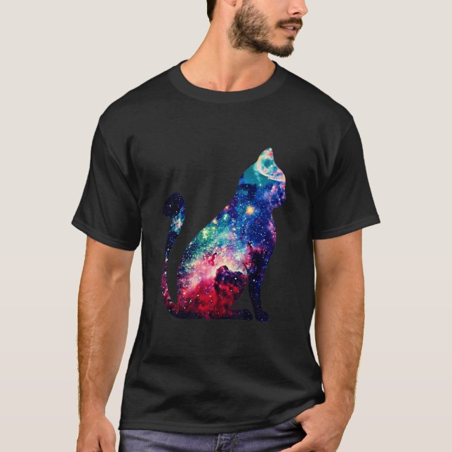 Camiseta Espacio hermoso Nebulosa Galaxia Cat Silhouette T- (Anverso)