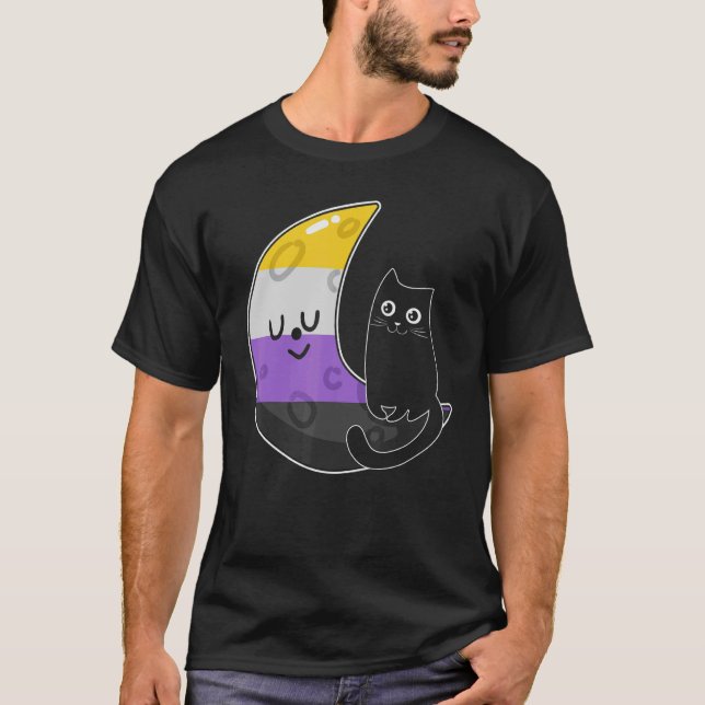 Camiseta Espacio Luna No binario Cat Lgbt Orgullo Con Nb No (Anverso)