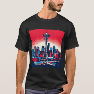 Camiseta Espacio Seattle Aguja Cityscape Retro Vintage T-Sh