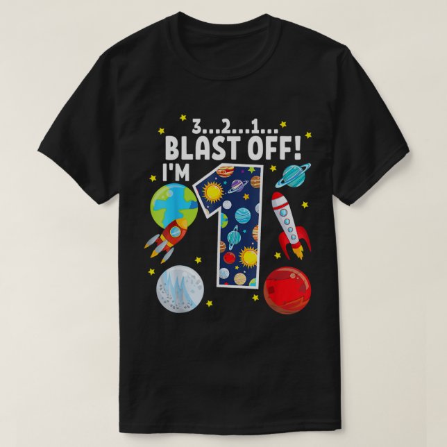 Camiseta Espacio Ultraterrestre 321 Blast Off Age 1 1st Bir (Diseño del anverso)