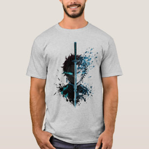 Camiseta Espada de Anime Guerrero de Cara Dividida – Demoni