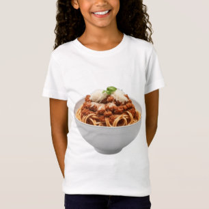 Camiseta Espagueti boloñesa con queso y hojas de cuenca