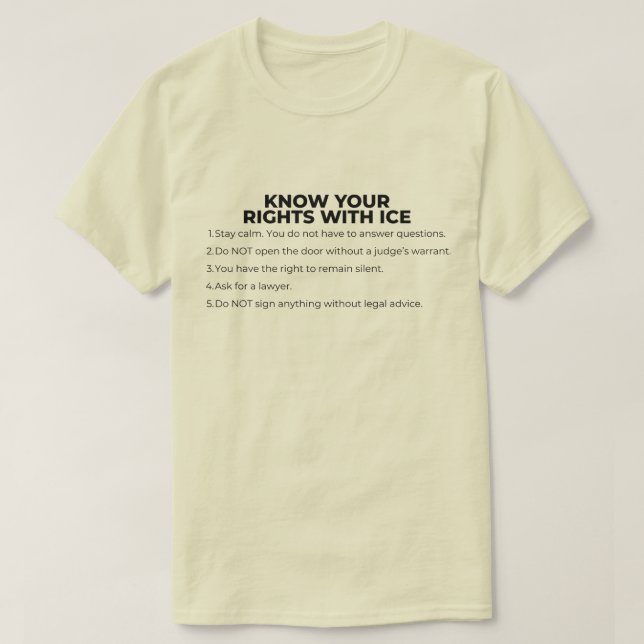 Camiseta español e inglés Conozca Sus Derechos ICE (Diseño del anverso)