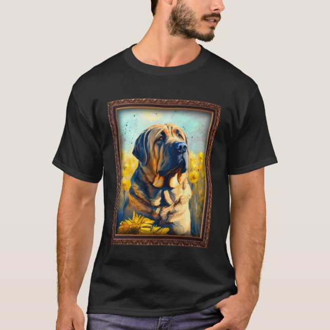 Camiseta Española Mastiff Pintando Flor De Girasol Madre Mu (Anverso)