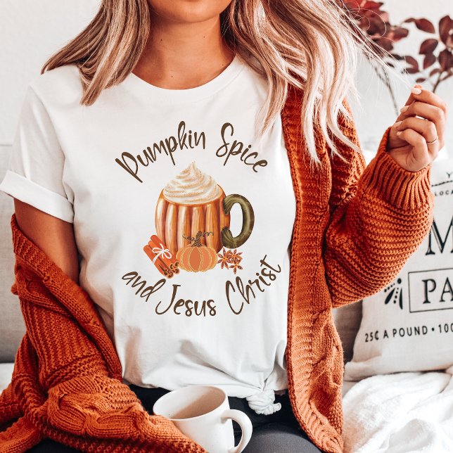 Camiseta Especie de calabaza y Jesucristo Cristiano (Pumpkin Spice and Jesus Christ Christian T-Shirt for the Autumn and Fall Season)