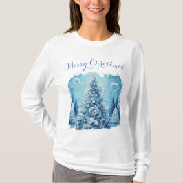 Camiseta Espectacular árbol de navidad impresionista azul