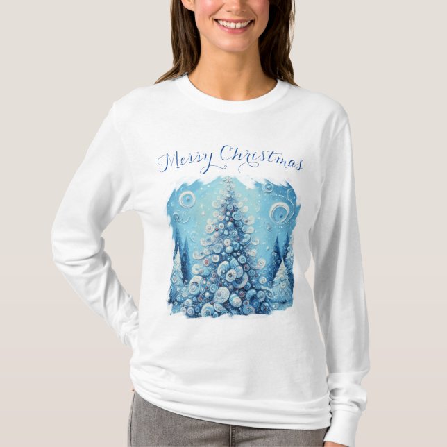 Camiseta Espectacular árbol de navidad impresionista azul (Anverso)