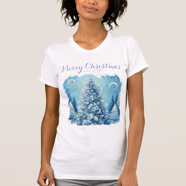 Camiseta Espectacular árbol de navidad impresionista azul (Anverso)