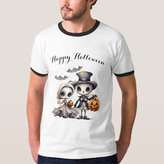 Camiseta Espectacular muñeca fantasma y esqueleto Halloween (Anverso)