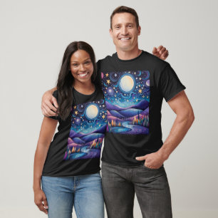 Camiseta Espectacular paisaje nocturno de la luna grande