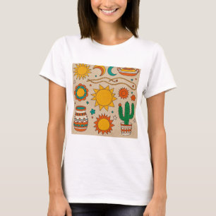 Camiseta Espectaculares Patrones bohemios, soles dibujados