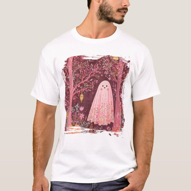 Camiseta Espectador rosa caprichoso en un bosque floral enc (Anverso)