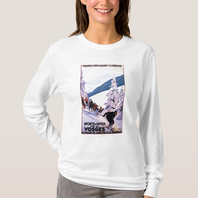 Camiseta Espectadores que miran el poster del esquiador (Anverso)