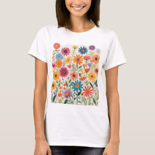 Camiseta espectro de flores coloridas en tamaños de formas