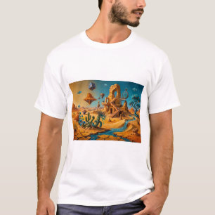 Camiseta Espejismo del desierto Ocra Naranja Azul Turquesa