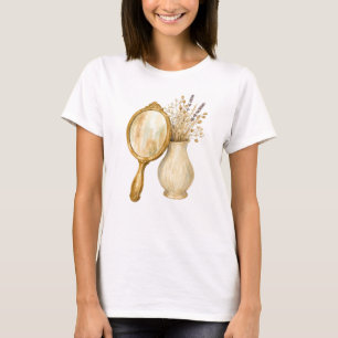 Camiseta Espejo de Mano de Oro Antiguo y Flores Secas - Cab