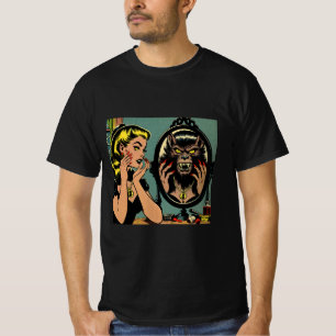 Camiseta Espejo de Terror Vintage Reflejo de Hombre Lobo Re
