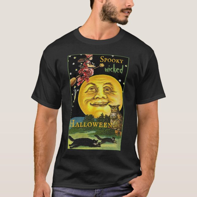 Camiseta Espeluznante bruja de la luna de Halloween (Anverso)