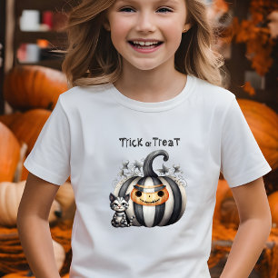 Camiseta Espeluznante calabaza negra a rayas de Halloween