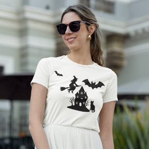 Camiseta Espeluznante casa embrujada y silueta de brujas  