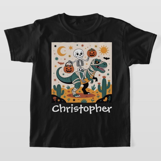 Camiseta Espeluznante Dino Rider - Skeleton sobre la momia  (Distribución)