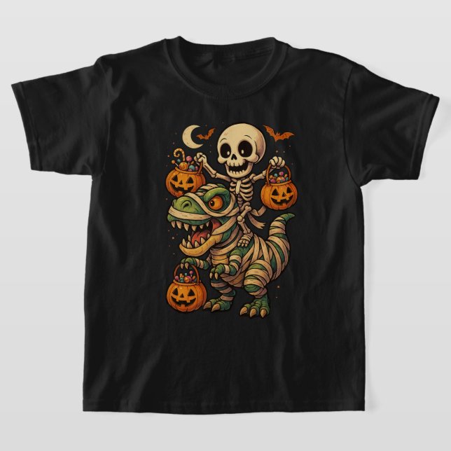 Camiseta Espeluznante diseño de Halloween T-Rex y momia (Distribución)