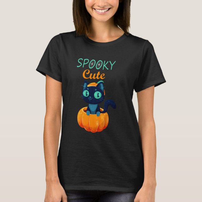 Camiseta Espeluznante Gato Negro Gato Halloween Calabaza Ki (Anverso)