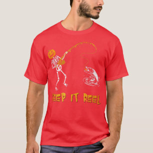 Camiseta Espeluznante Manténgalo Reel Skeleton Pescador Hom