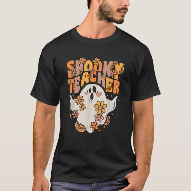 Camiseta Espeluznante Profesor Groovy Fantasma Con Flores V (Anverso)