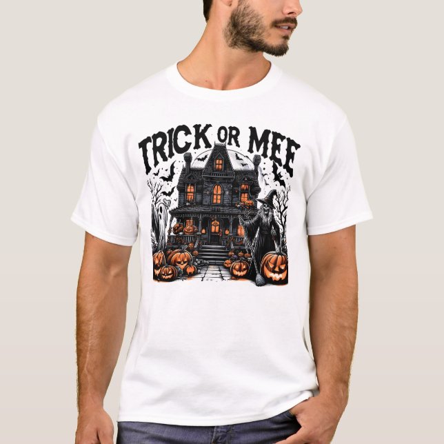 Camiseta Espeluznante reunión de Halloween con calabazas (Anverso)