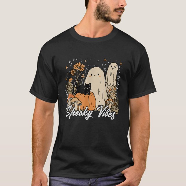 Camiseta Espeluznante Vibes Floral Fantasma Halloween Calab (Anverso)